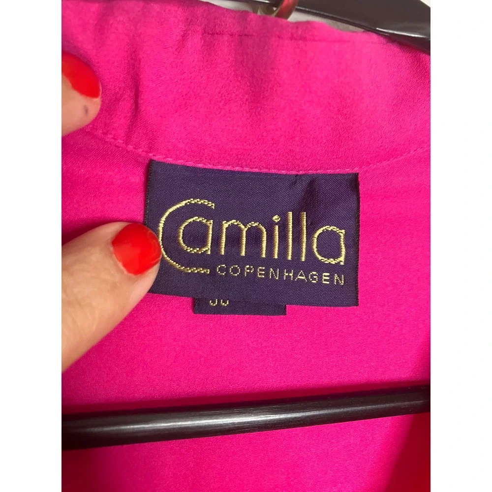 Camilla Copenhagen Maxi Dress Women 10 Pink good Balloon Sleeve Belted Chiffon